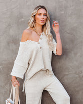 Janelle Cotton Blend Relaxed Henley Top Oshnow