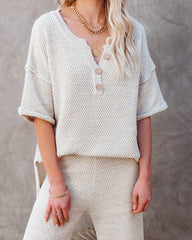 Janelle Cotton Blend Relaxed Henley Top Oshnow