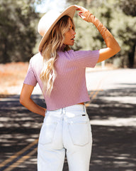 Janice Ribbed Crop Turtleneck Top - Lavender Oshnow