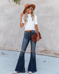 Janice Ribbed Crop Turtleneck Top - Off White Oshnow