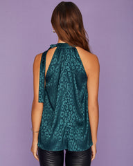 Jaxen Satin Embossed Tie Blouse - Forest Green Oshnow
