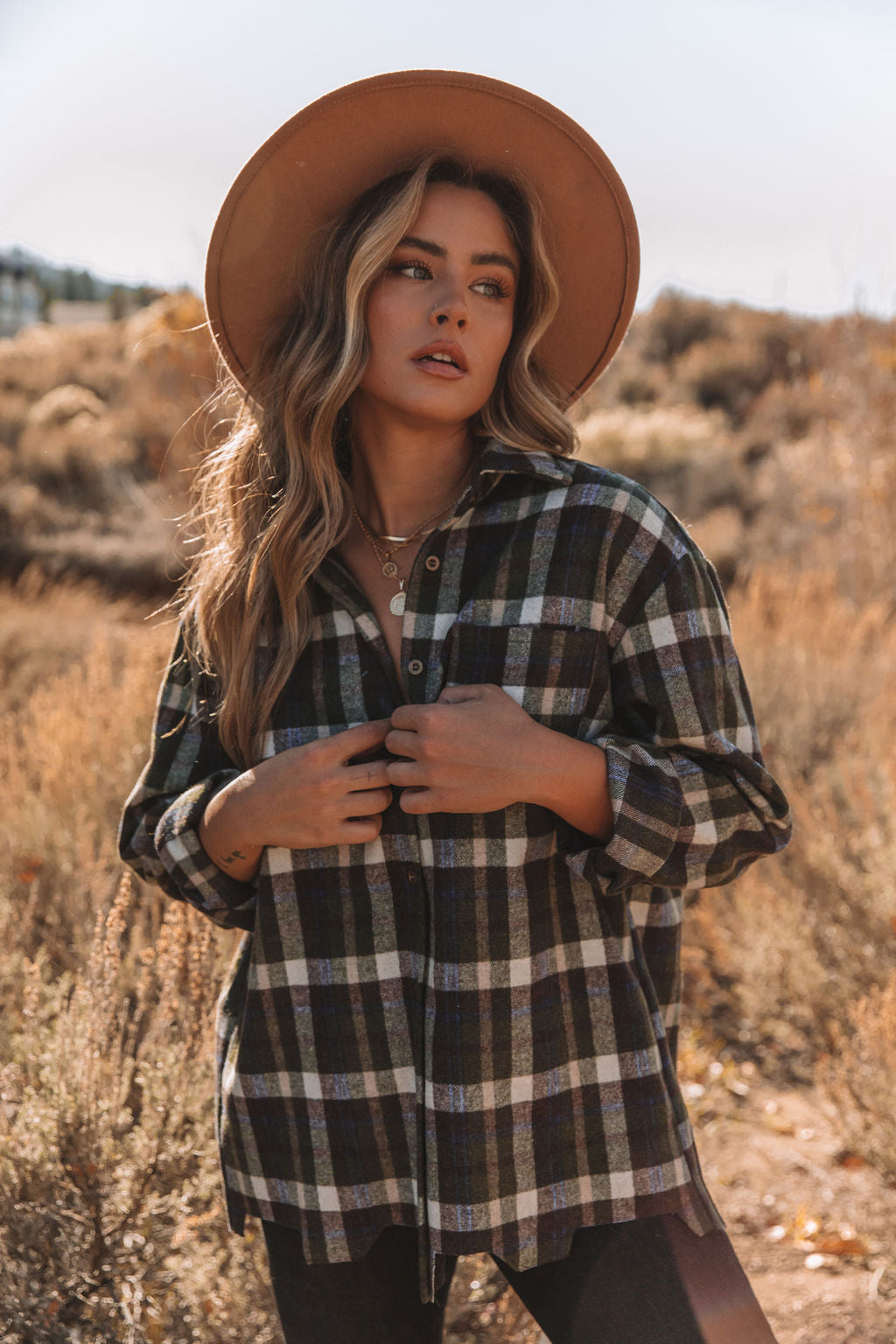 Jayce Cotton Distressed Plaid Button Down Top Oshnow