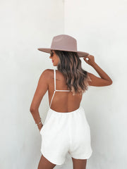 Jaye Cotton Pocketed Cutout Romper - Cream Oshnow