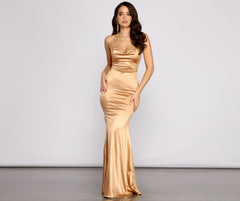 Jennifer Stretch Satin Ruched Formal Dress Oshnow