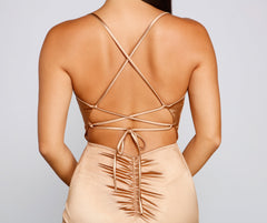 Jennifer Stretch Satin Ruched Formal Dress Oshnow