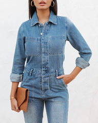 Jenny Pocketed Denim Jumpsuit Oshnow