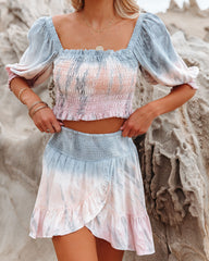 Jessamine Tie Dye Smocked Puff Sleeve Crop Top Oshnow