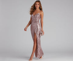Jewel Formal High Slit Sequin Dress Oshnow