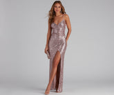 Jewel Formal High Slit Sequin Dress Oshnow