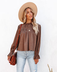 Jhene Cotton Blend Shirred Gingham Top Oshnow