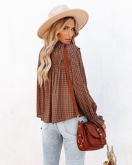 Jhene Cotton Blend Shirred Gingham Top Oshnow