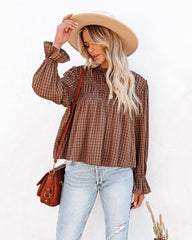 Jhene Cotton Blend Shirred Gingham Top Oshnow