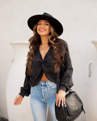 Jhene Cotton Blend Twist Front Pullover - Washed Black Oshnow
