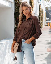 Jinnie Faux Suede Button Down Top - Brown Oshnow