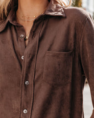 Jinnie Faux Suede Button Down Top - Brown Oshnow