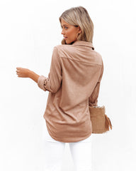 Jinnie Faux Suede Button Down Top - Taupe Oshnow