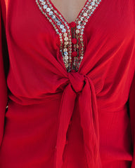 Joaquin Tie Front Beaded Blouse Oshnow