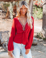 Joaquin Tie Front Beaded Blouse Oshnow