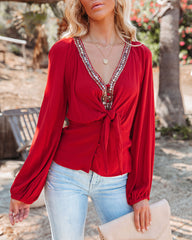 Joaquin Tie Front Beaded Blouse Oshnow