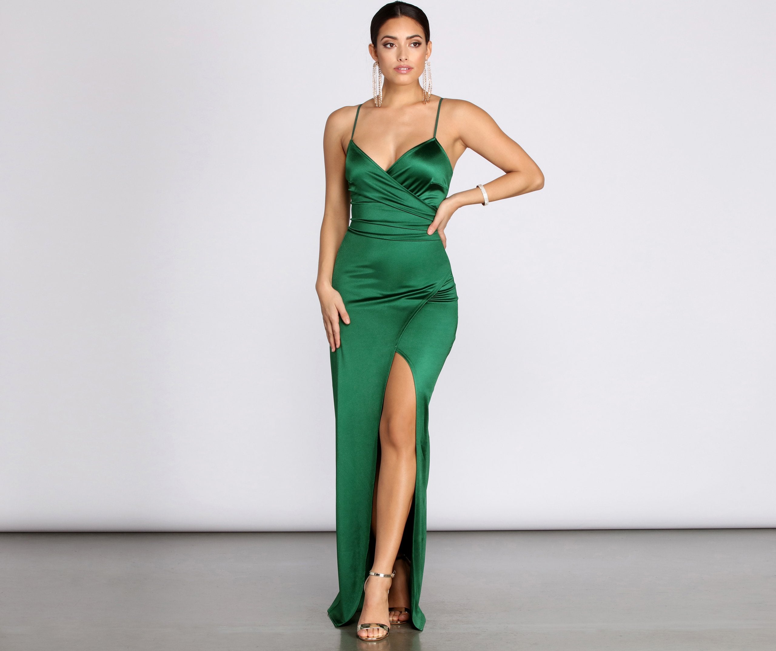 Jolina Wrap Skirt Satin Dress Oshnow