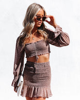 Jordanna Smocked Spotted Ruched Crop Blouse Oshnow