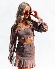 Jordanna Smocked Spotted Ruched Crop Blouse Oshnow