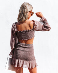 Jordanna Smocked Spotted Ruched Crop Blouse Oshnow