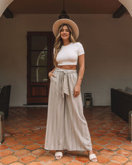 Joshua Tree Printed Pocketed Wide Leg Pants - Light Taupe Oshnow