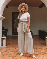 Joshua Tree Printed Pocketed Wide Leg Pants - Light Taupe Oshnow