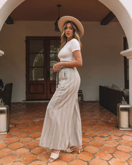 Joshua Tree Printed Pocketed Wide Leg Pants - Light Taupe Oshnow