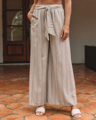Joshua Tree Printed Pocketed Wide Leg Pants - Light Taupe Oshnow