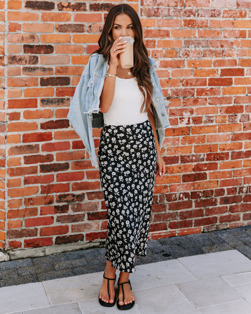 Jossy Floral Satin Midi Skirt Oshnow