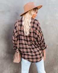 Journee Cotton Plaid Button Down Top - Brown Oshnow