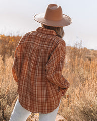Journee Cotton Plaid Button Down Top - Burnt Orange Oshnow