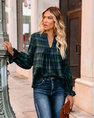 Julien Cotton Plaid Babydoll Top - Green Oshnow