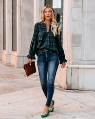 Julien Cotton Plaid Babydoll Top - Green Oshnow