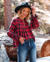 Julien Cotton Plaid Babydoll Top - Spiced Red Oshnow