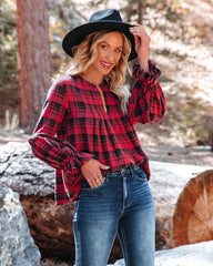 Julien Cotton Plaid Babydoll Top - Spiced Red Oshnow