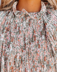 Juny Floral Metallic Plisse Blouse Oshnow