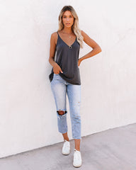Just A Dream Knit Cami Tank - Charcoal Oshnow