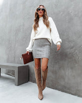 Just Cozy Enough Cable Knit Mini Skirt - Grey - SALE Oshnow