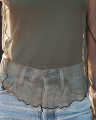 Justine Long Sleeve Mesh Top - Olive Oshnow