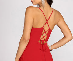 Kai Chiffon Lace Up Back A-Line Dress Oshnow