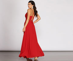 Kai Chiffon Lace Up Back A-Line Dress Oshnow