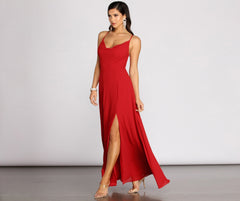 Kai Chiffon Lace Up Back A-Line Dress Oshnow