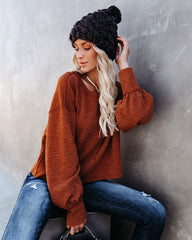 Kaitlynn Billowed Sleeve Knit Top - Rust Oshnow