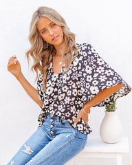 Kalani Floral Bell Sleeve Blouse Oshnow