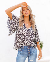 Kalani Floral Bell Sleeve Blouse Oshnow