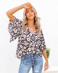 Kalani Floral Bell Sleeve Blouse Oshnow
