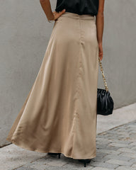 Kallie Satin Slit Maxi Skirt - Golden Taupe Oshnow